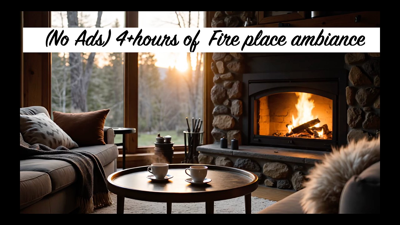 (No ads) 4+ hours of relaxing by the fireplace with snowey forest ambiance