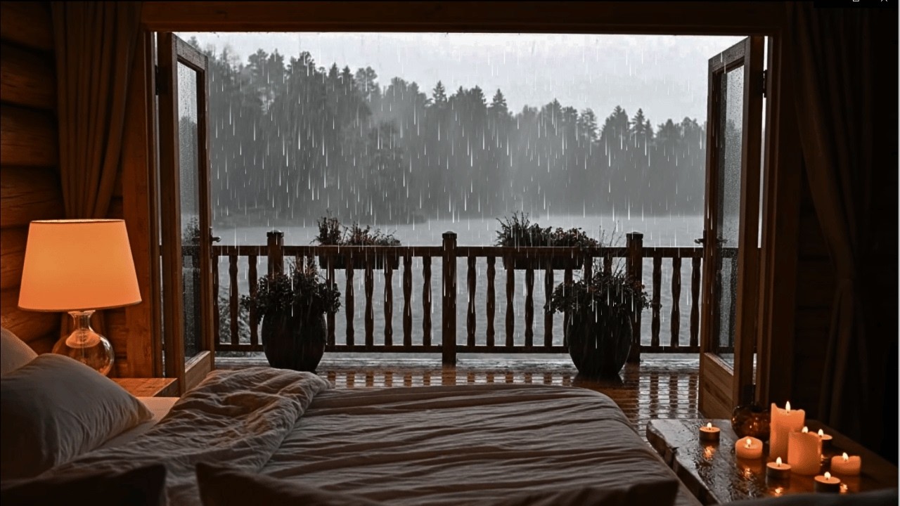 A cozy wooden house by the lake amidst the night rain 🌧 Let the sounds wash away your thoughts. ✨