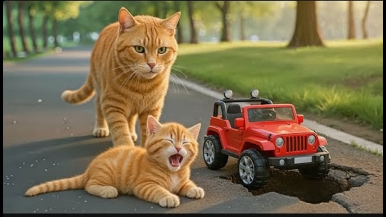 Dangerous Road Collapse! Can Tiny Kitten Fix It? 🚧🙀