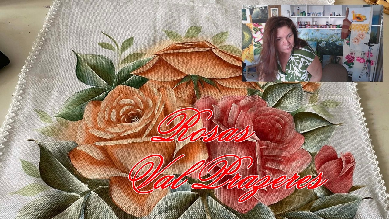 Aula ao vivo , ensinando pintar rosas