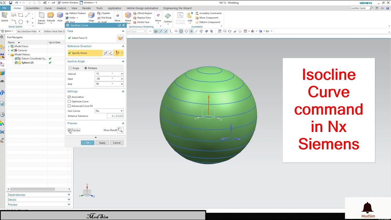 Isocline Curve in Nx Siemens | create curves at an angle  constant to surface reference direction