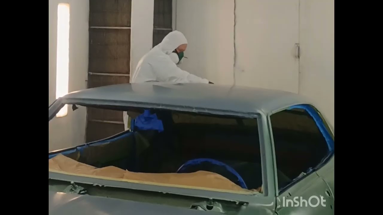 In the paint booth with the 1967 Corvair 4-door restoration.... Mountain Green 