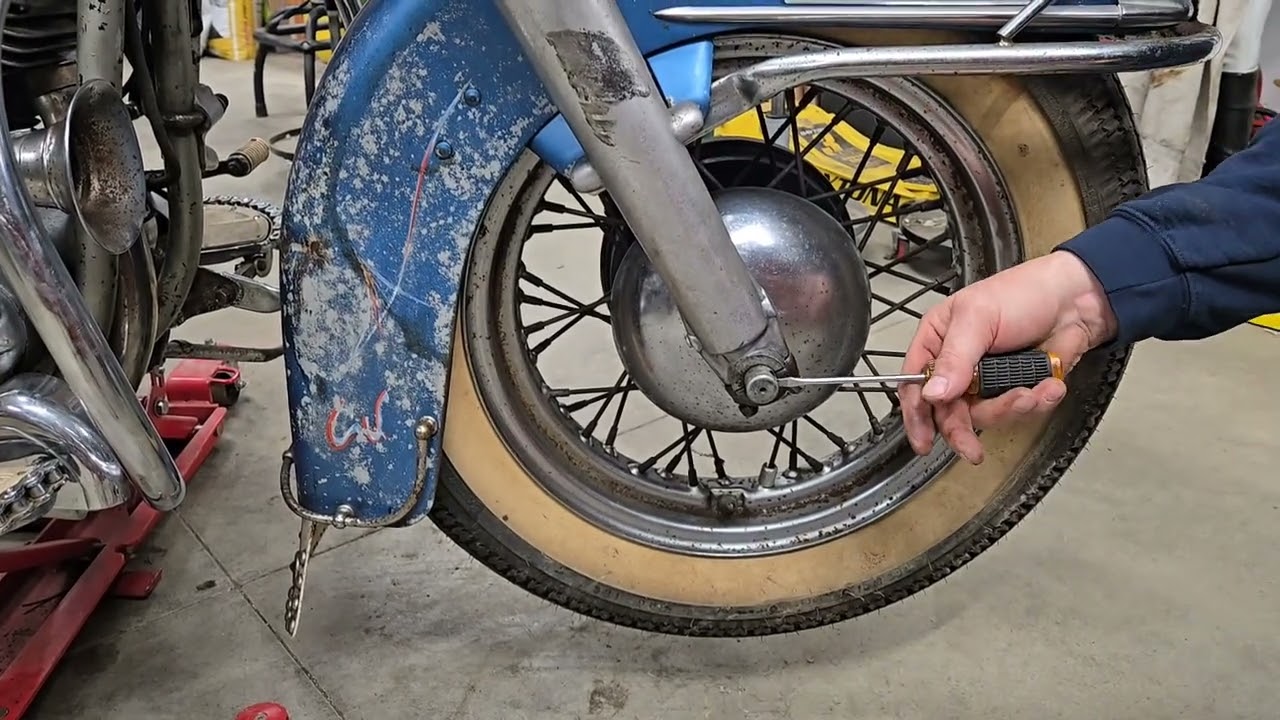 Removing a 61 FL Harley Panhead Front Wheel @SilverNutsGarage-di5ls