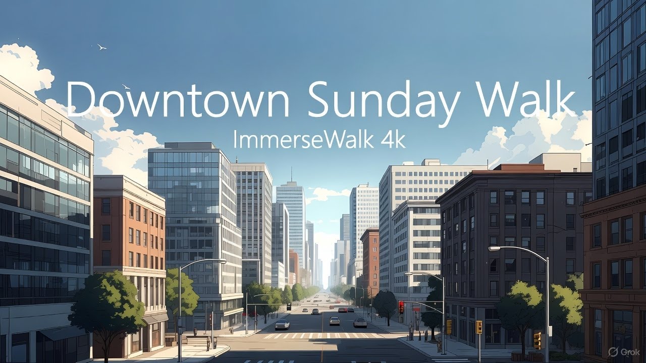 Downtown Sunday Stroll: Relaxing Virtual City Walk with Pure Ambient Sounds (No Music, No Talking)