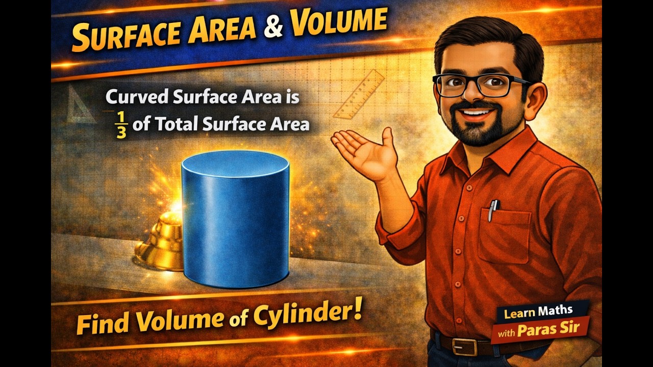 Cylinder Volume Trick | Curved Surface Area = 1/3 of Total Surface Area | Class 10 Maths
