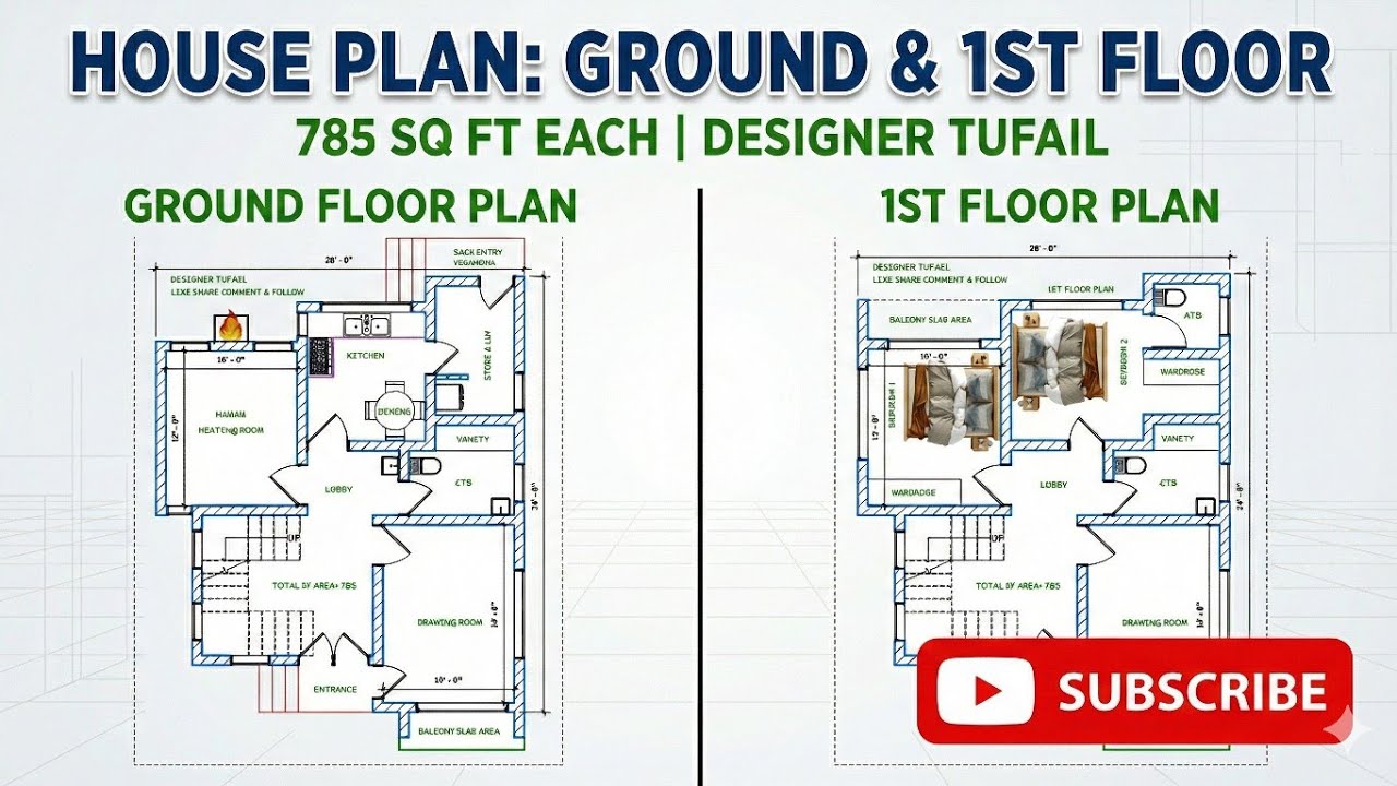 785 Sq Ft House Plan Design | Complete Ground & 1st Floor Plan