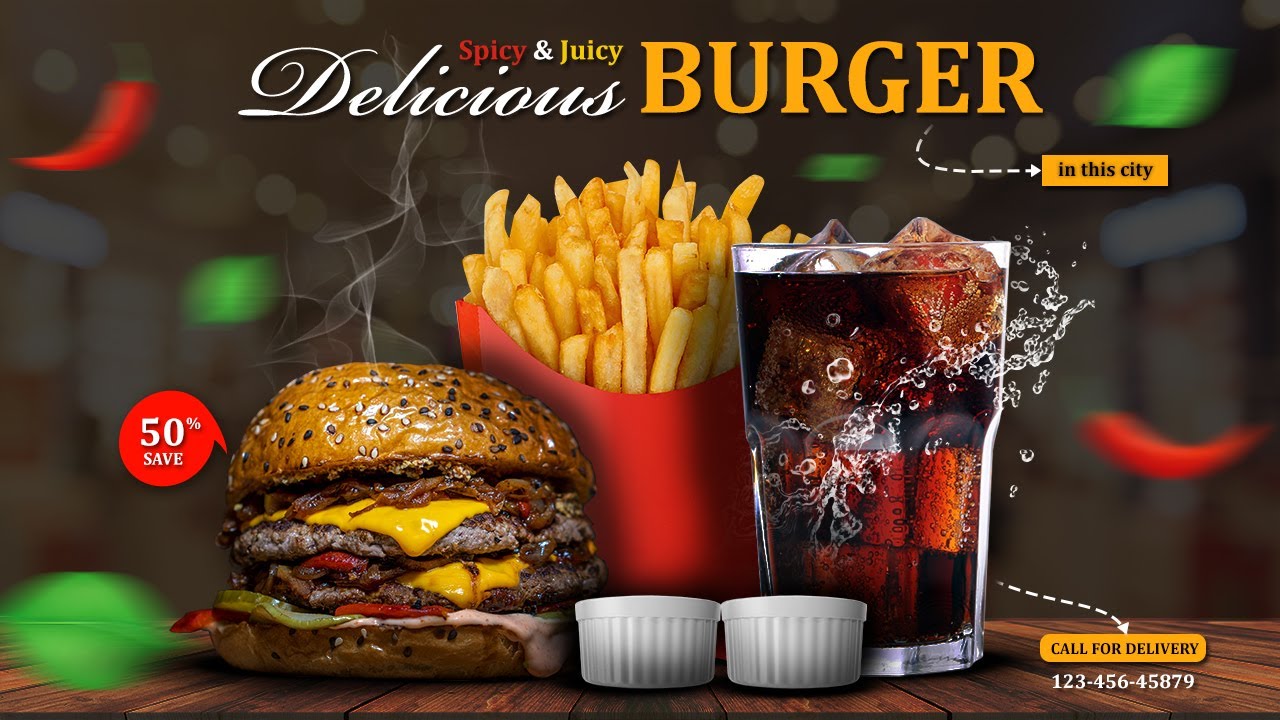 Poster Design In Photoshop | Burger #photoshop #graphicdesign #SocialMedia