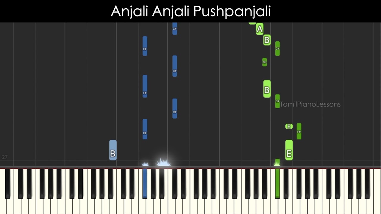 Anjali Anjali Pushpanjali - DUET | Piano/Keyboard Tutorial With Chords | Synthesia Video | AR Rahman