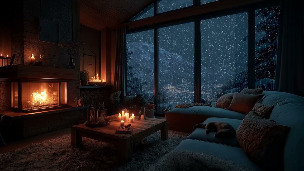 Powerful Thunderstorm, Heavy Rainfall & Cozy Fireplace Sounds for a Peaceful Night 🌧️🌩️🔥