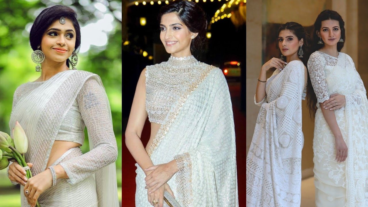 Gorgeous white saree designs - New White saree styling ideas for a striking look