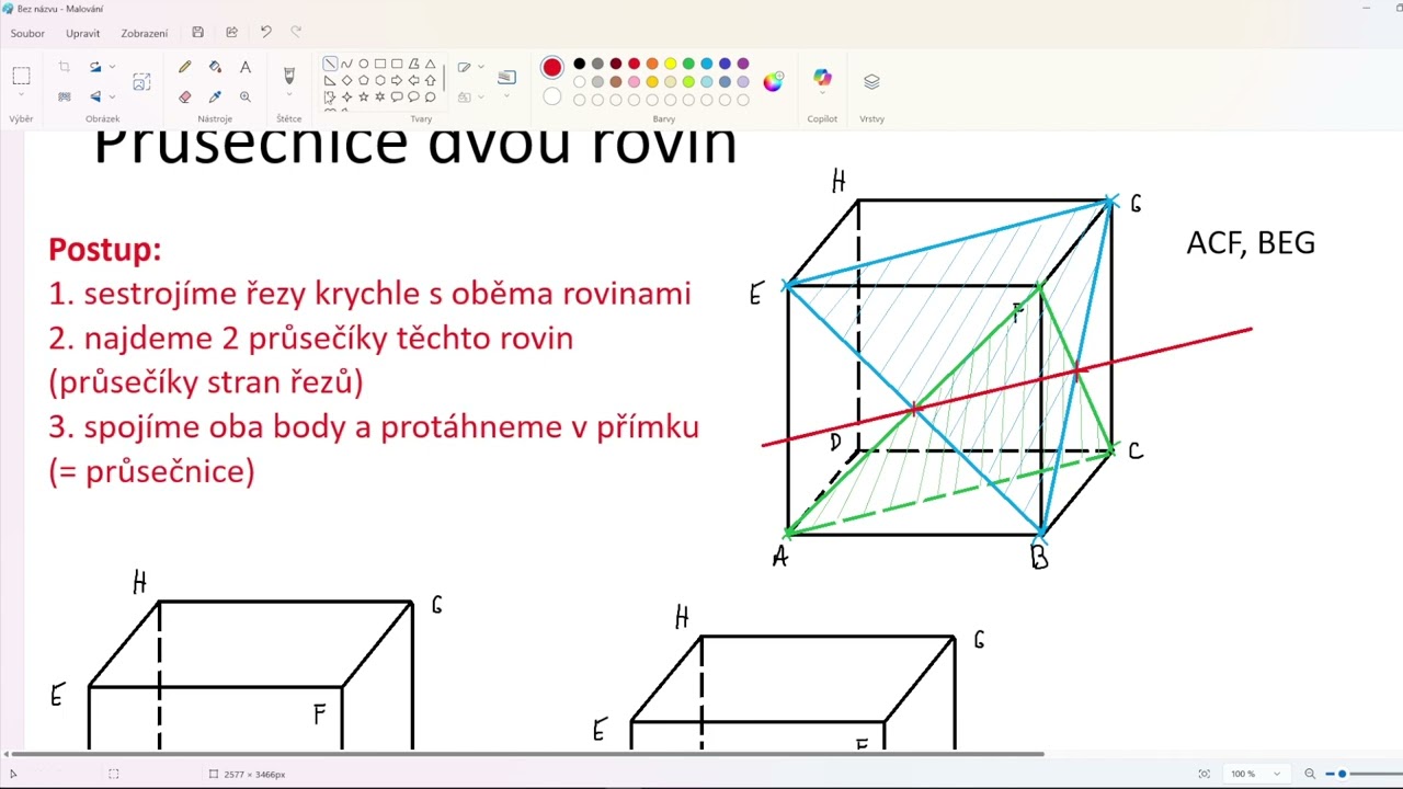 Polohové úlohy – průsečnice dvou rovin, průsečík přímky a roviny