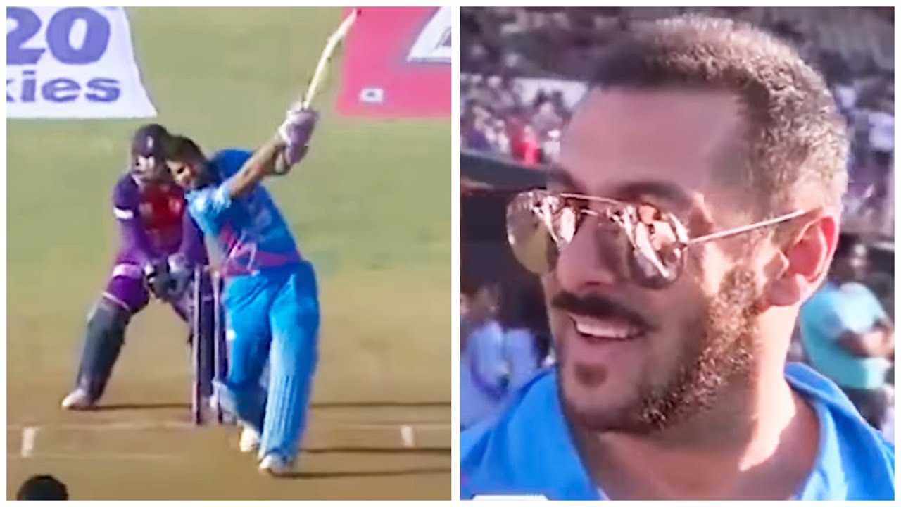 Salman Khan Enjoying Shabir Ahluwalia's Destructive Batting Against Bengal Tigers In #CCL