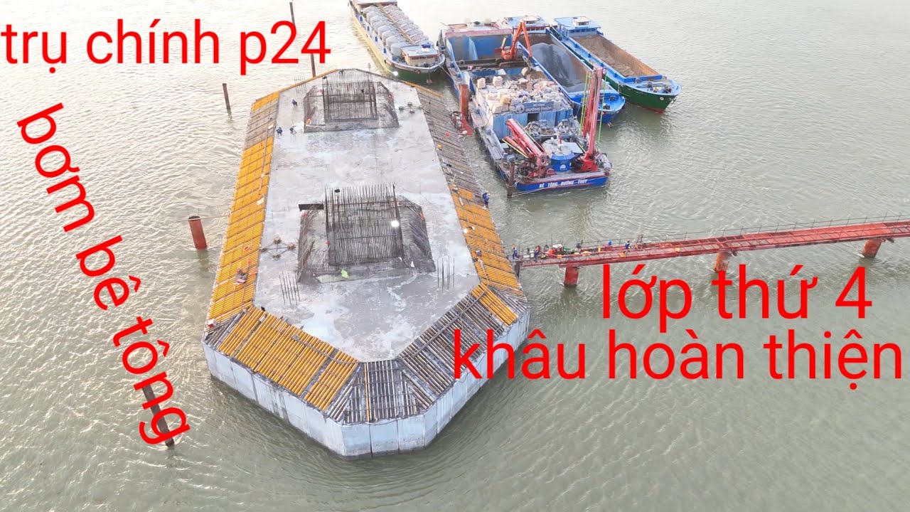 Cầu đại ngãi 1 trụ p24 bơm bê tông xong đang làm mặt bê tông khâu hoàn thiện ngày 3/2/2026 