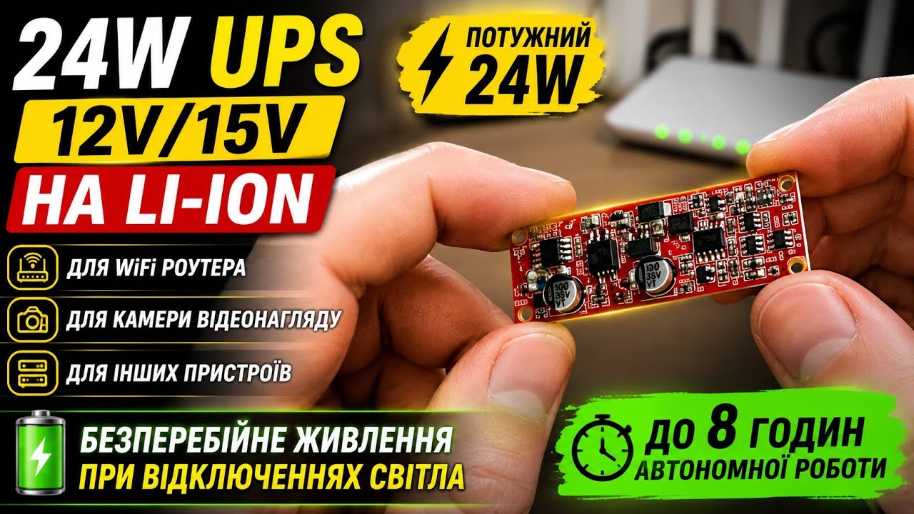 ⚡ Потужний 24W UPS 12V/15V на LI-ion для WiFi роутера, камери та інших пристроїв)
