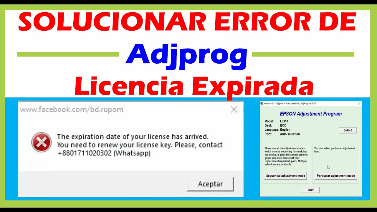 solucionar Error Epson Adjprog  the expiration date of your license has arrived licencia caducada.