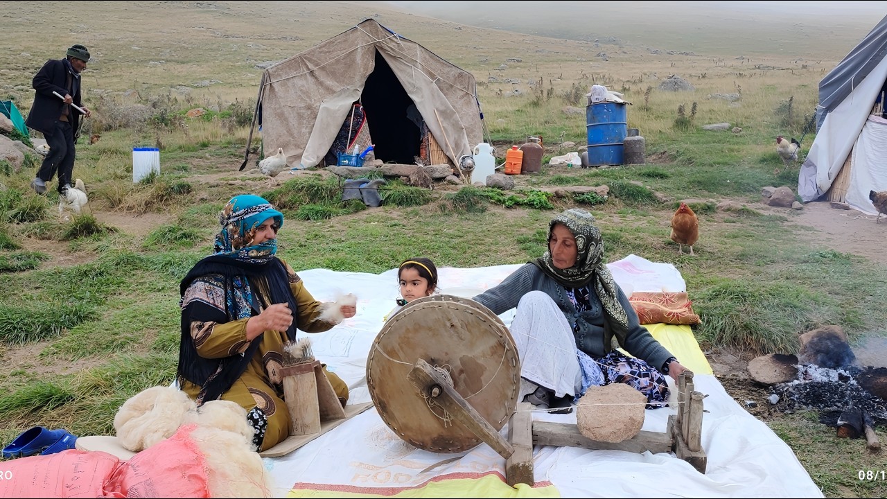 Spinning and weaving wool from the routine of nomadic life in the mountains of Iran