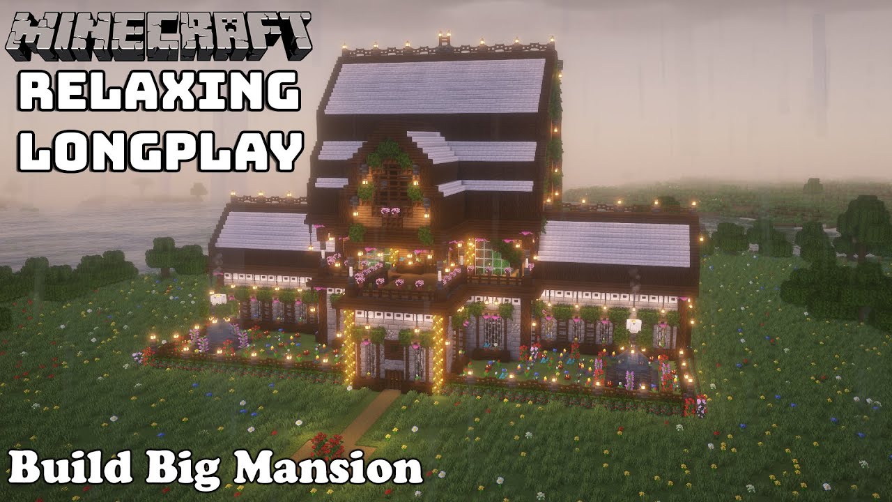 Minecraft Relaxing Longplay - Rainy Lakeside Build Mansion - Cozy Cottage - (No Commentary)