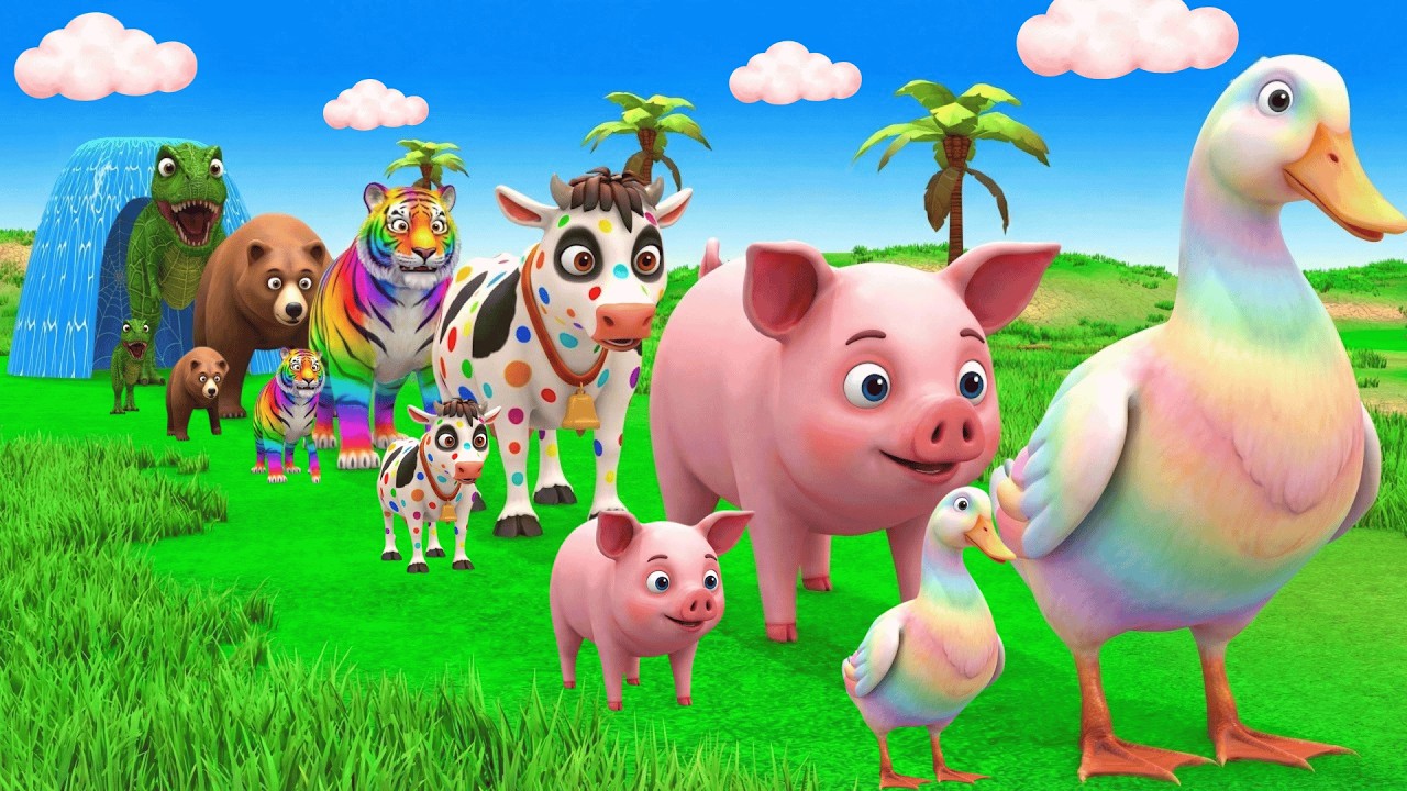 Long Slide Game with Dinosaur Lion Cow Hippopotamus Gorilla 3d Animal Game Funny 3d Animals