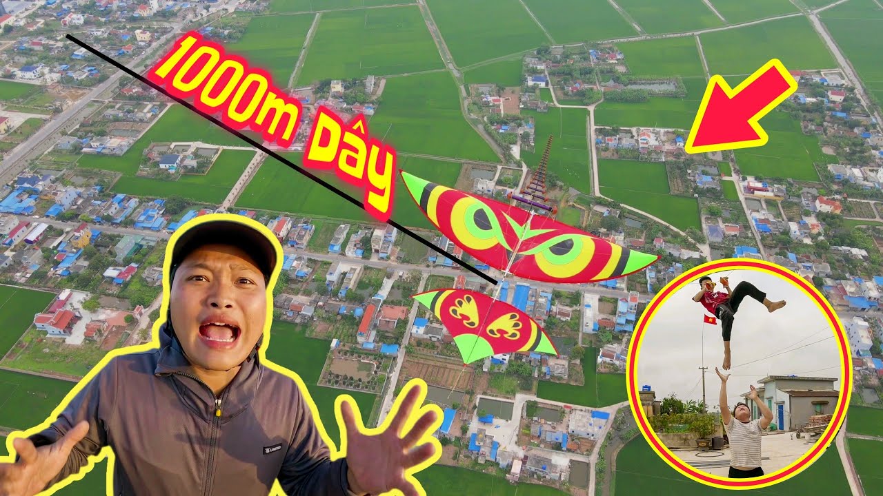 Chơi Lớn Thả 1000m D&acirc;y Diều 4m2 Khủng C&otilde;ng S&aacute;o Cưa D60 22 Quả Săn M&acirc;y Gi&oacute; To K&eacute;o Người