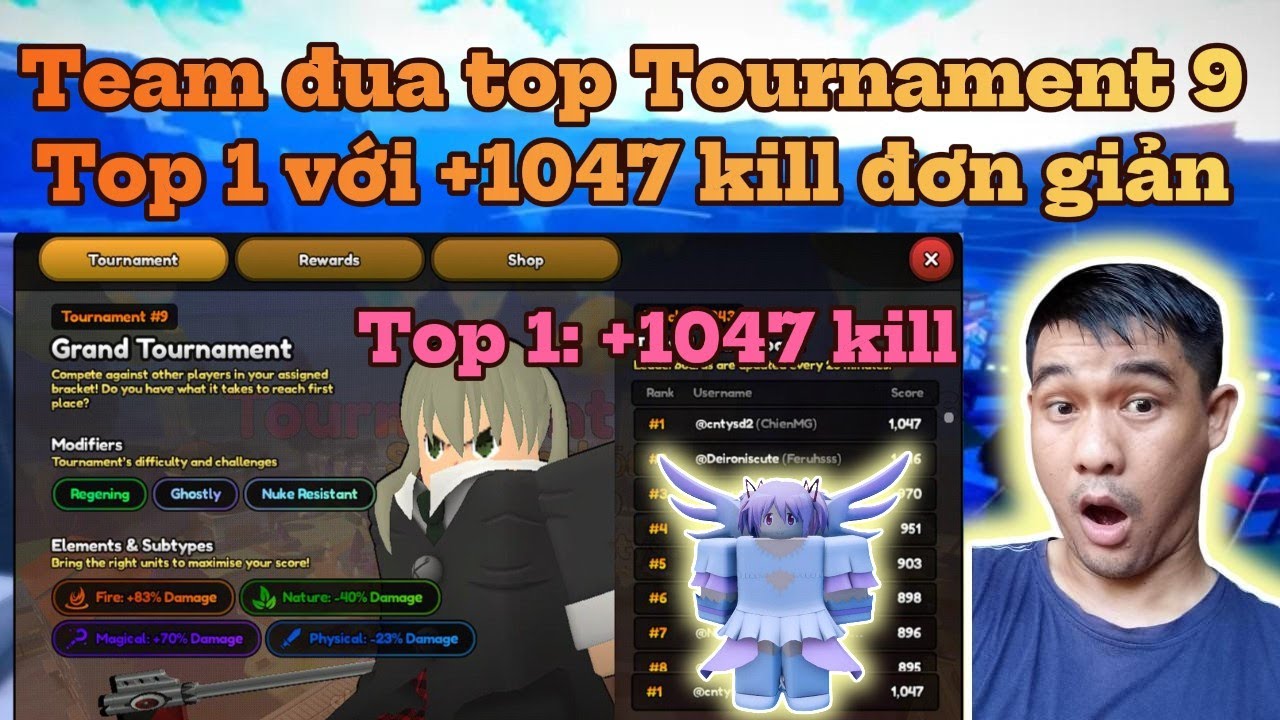 Noob to pro anime last stand -Team Đua top Tournament 9 đạt top 1 với +1047 kill đơn giản