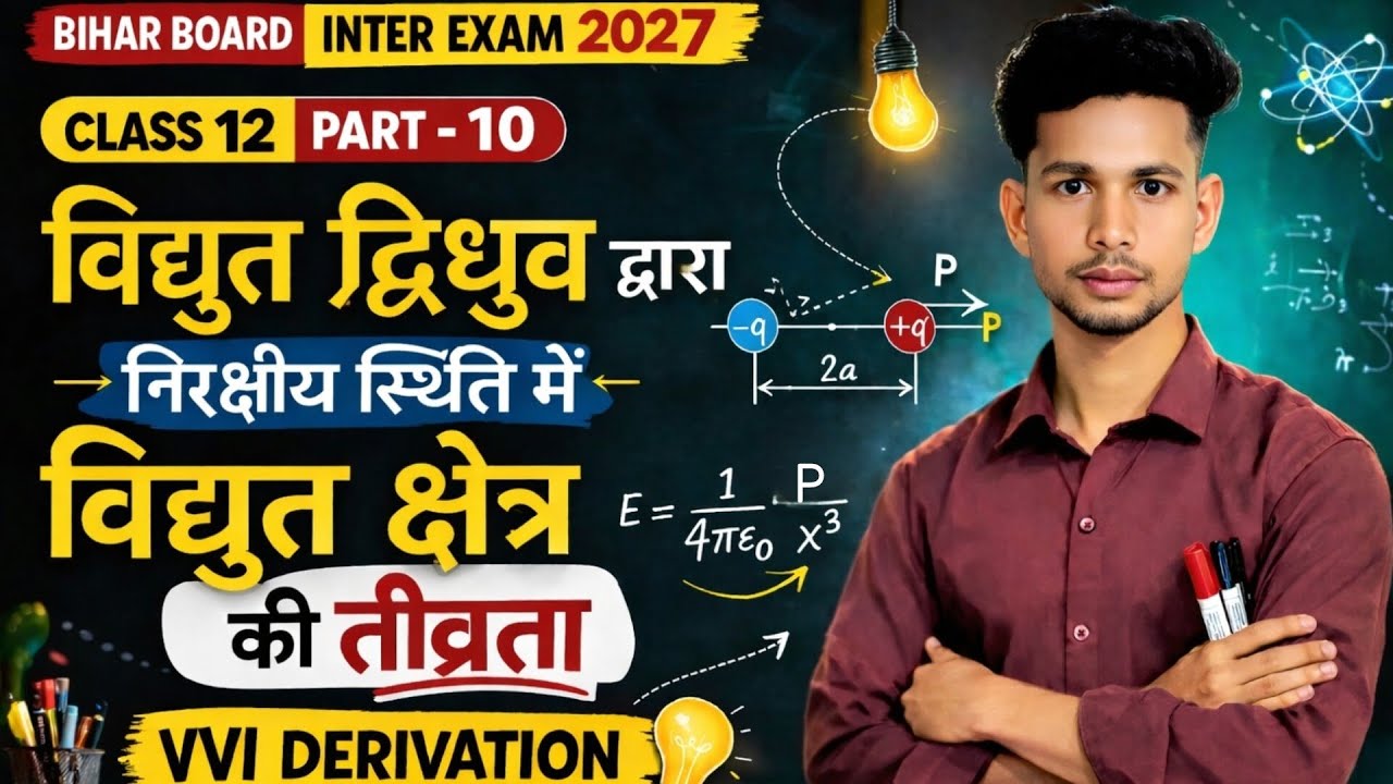 विद्युत द्विध्रुव द्वारा निरक्षीय रेखा पर विद्युत क्षेत्र का तीव्रता #class12physics #mahisir 