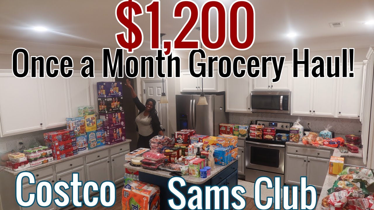 MASSIVE ONCE-A-MONTH GROCERY HAUL FOR JANUARY 2022 | SAMS CLUB AND COSTCO STOCK UP HAUL LARGE FAMILY