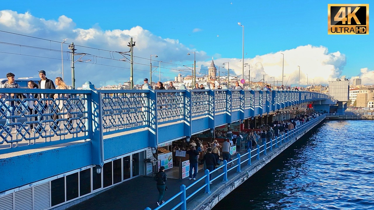 Istanbul Turkey 4K Walking Tour Galata Bridge, Karakoy Pier
