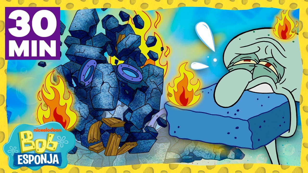 Bob Esponja | Casa do Lula Molusco Destruída por 30 Minutos! | Bob Esponja em Português