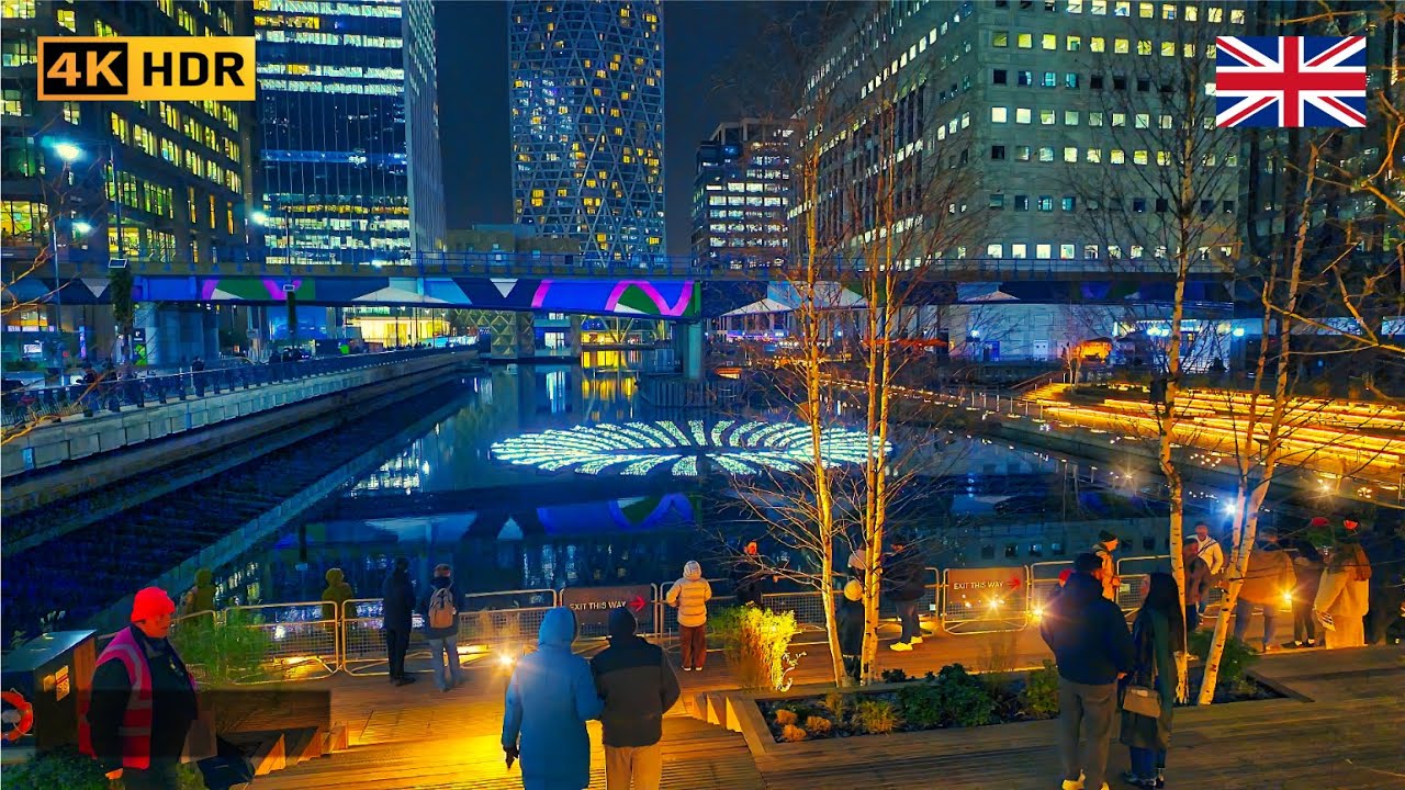 London Winter Lights Walking Tour 🇬🇧 | Exploring Canary Wharf Winter Lights 2025 ❄️ | 4K HDR