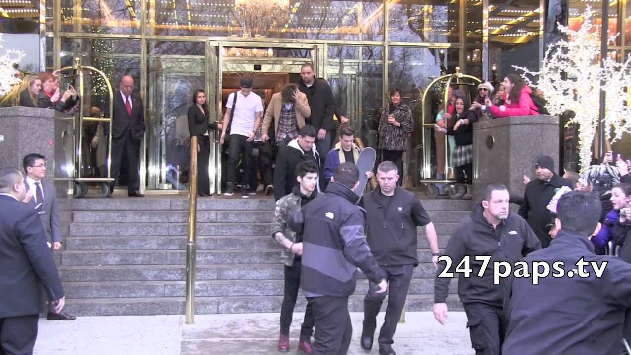 One Direction checking out from the Trump Hotel in NYC