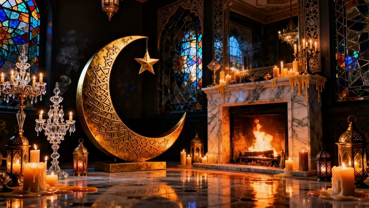 🌙| Ramadan New 2026 Wallpaper with Fireplace Wood أجواء رمضان 2026 الدافئة مع فوانيس ومدفأة حطب