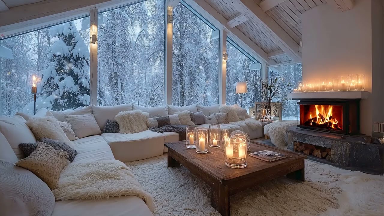 🌸🎶 Cozy Winter White Piano Ambience with Soft Fire Glow and Flowers for 3 Hours of Peace