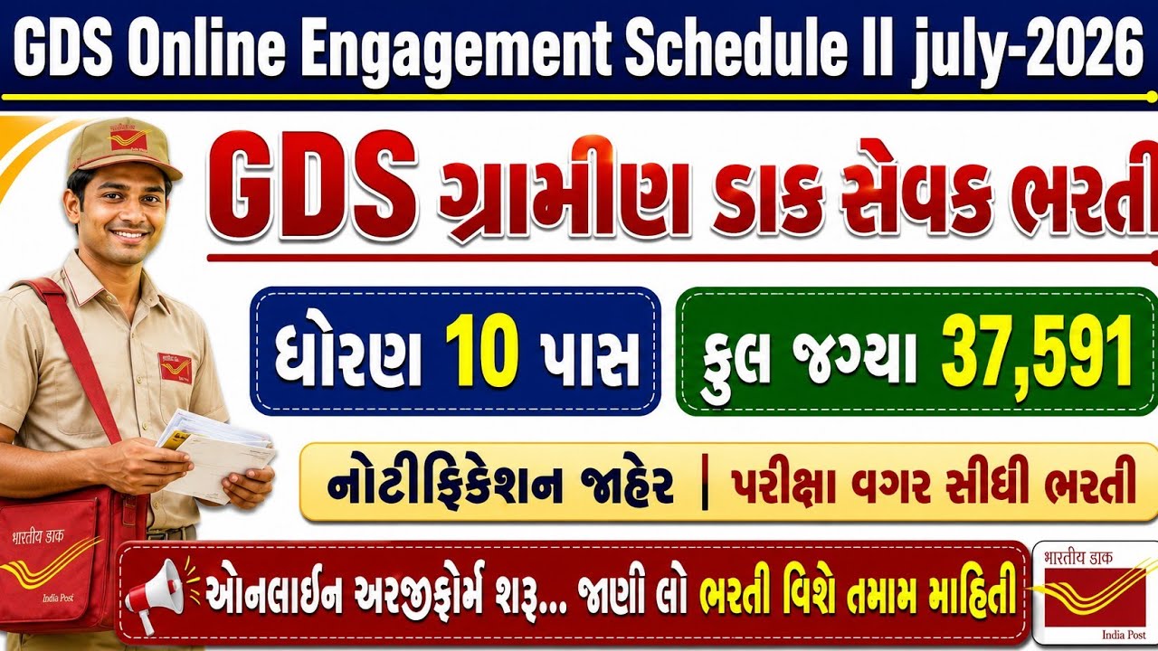 GDS નવી ભરતી 2026 | ધોરણ 10 પાસ માટે મોટી ભરતી | પરીક્ષા વગર સીધી ભરતી | સંપૂર્ણ માહિતી | 