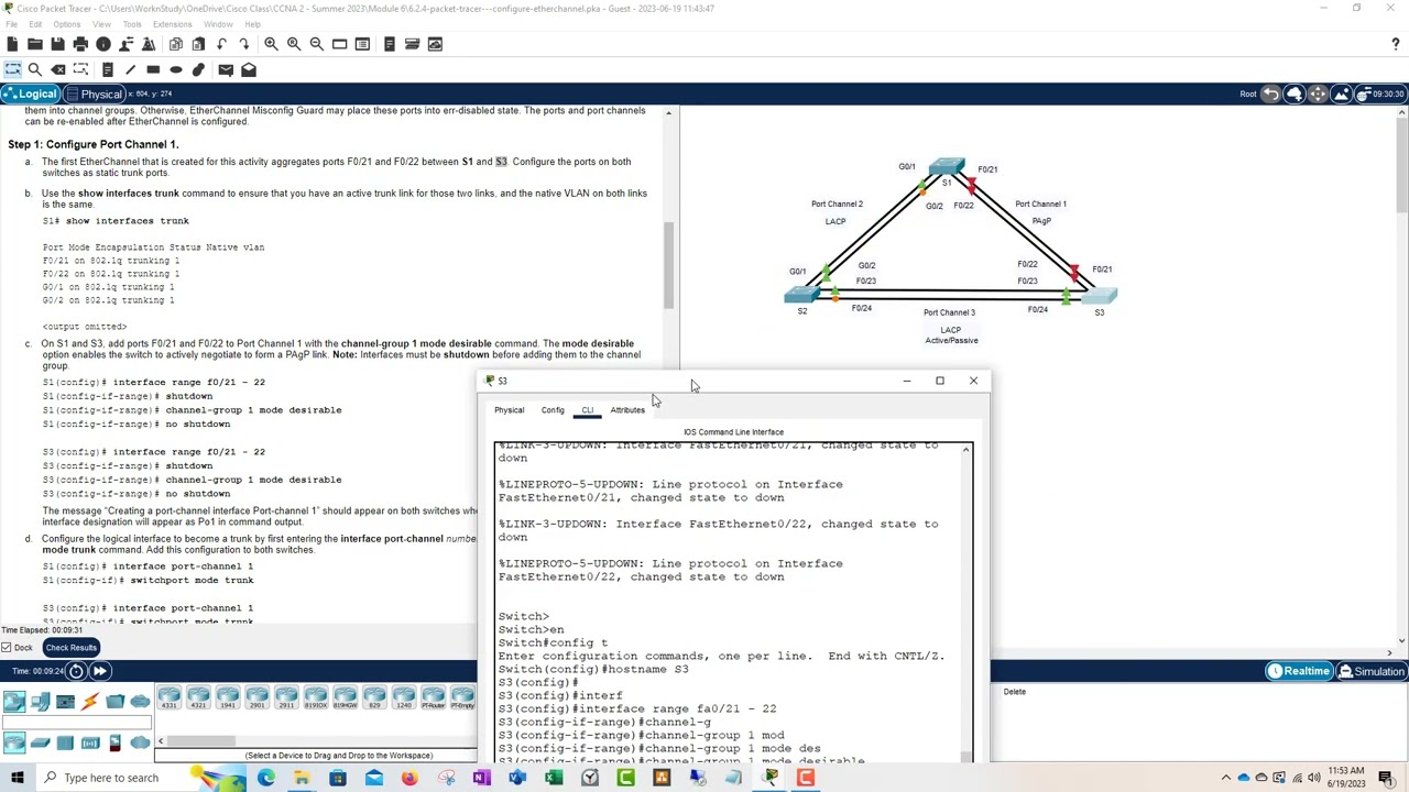 Packet Tracer Lab - 6.2.4 - Configure Etherchannel
