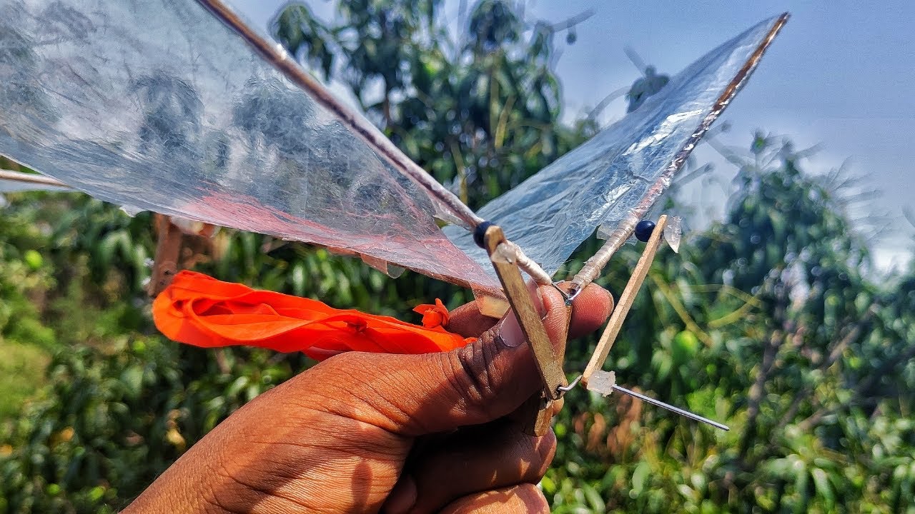 How To Make a rubber band Powered Ornithopter | FLYING BIRD ORNITHOPTER MECHANISM RUBBER POWER |
