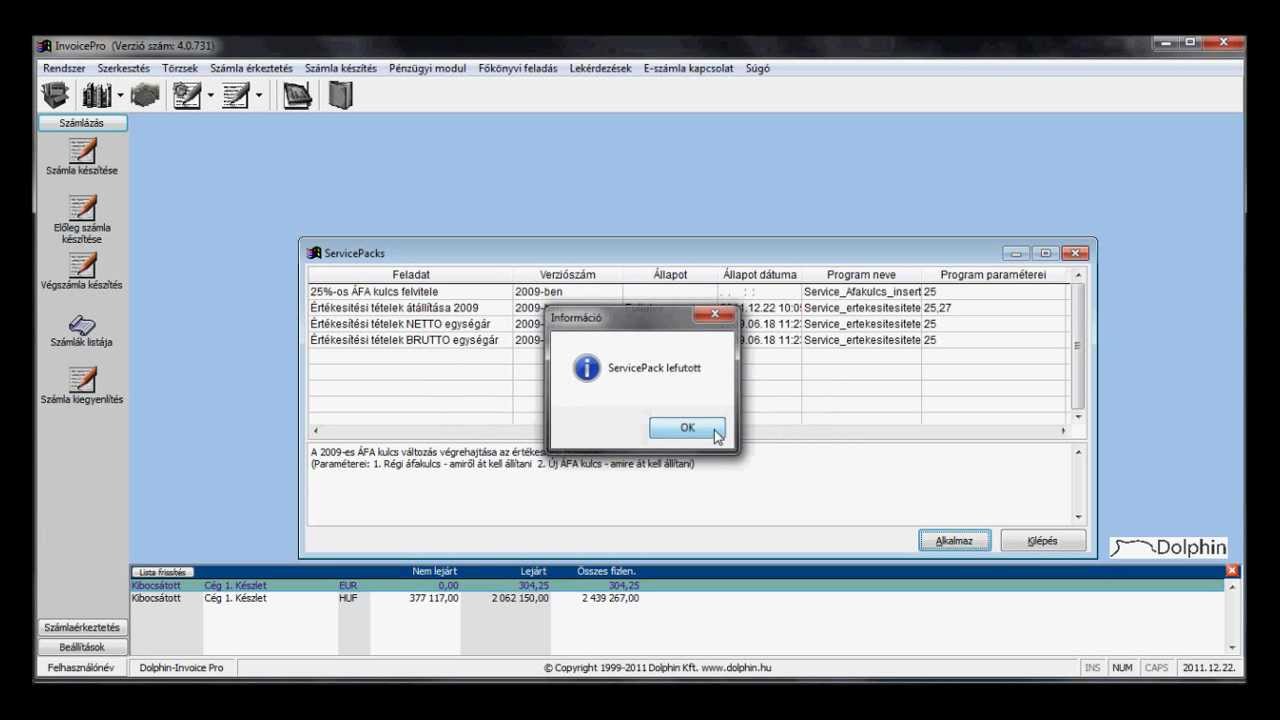 Dolphin - InvoicePro számlázó program - ÁFA kulcs változás 2012, 2.rész - ServicePack
