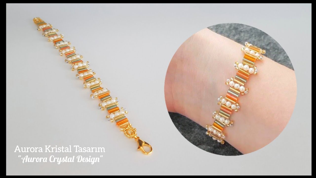 Bileklik yapımı. Super beaded bracelet making with bugle and pearl beads. How to make beaded jewelry