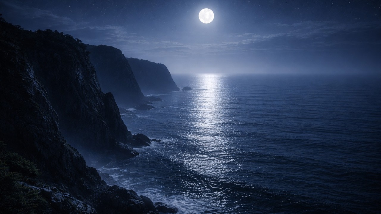 Moonlit Ocean Cliffs 🌙 Calm Waves at Night for Deep Sleep | No Music