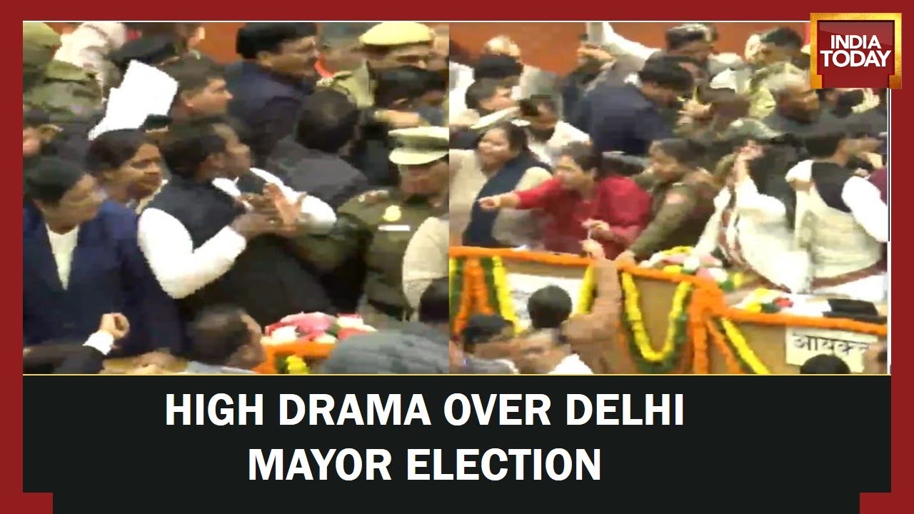 Delhi Mayor Elections : Ruckus At Civic Centre As BJP, AAP Members Clash Ahead Of Mayor Elections