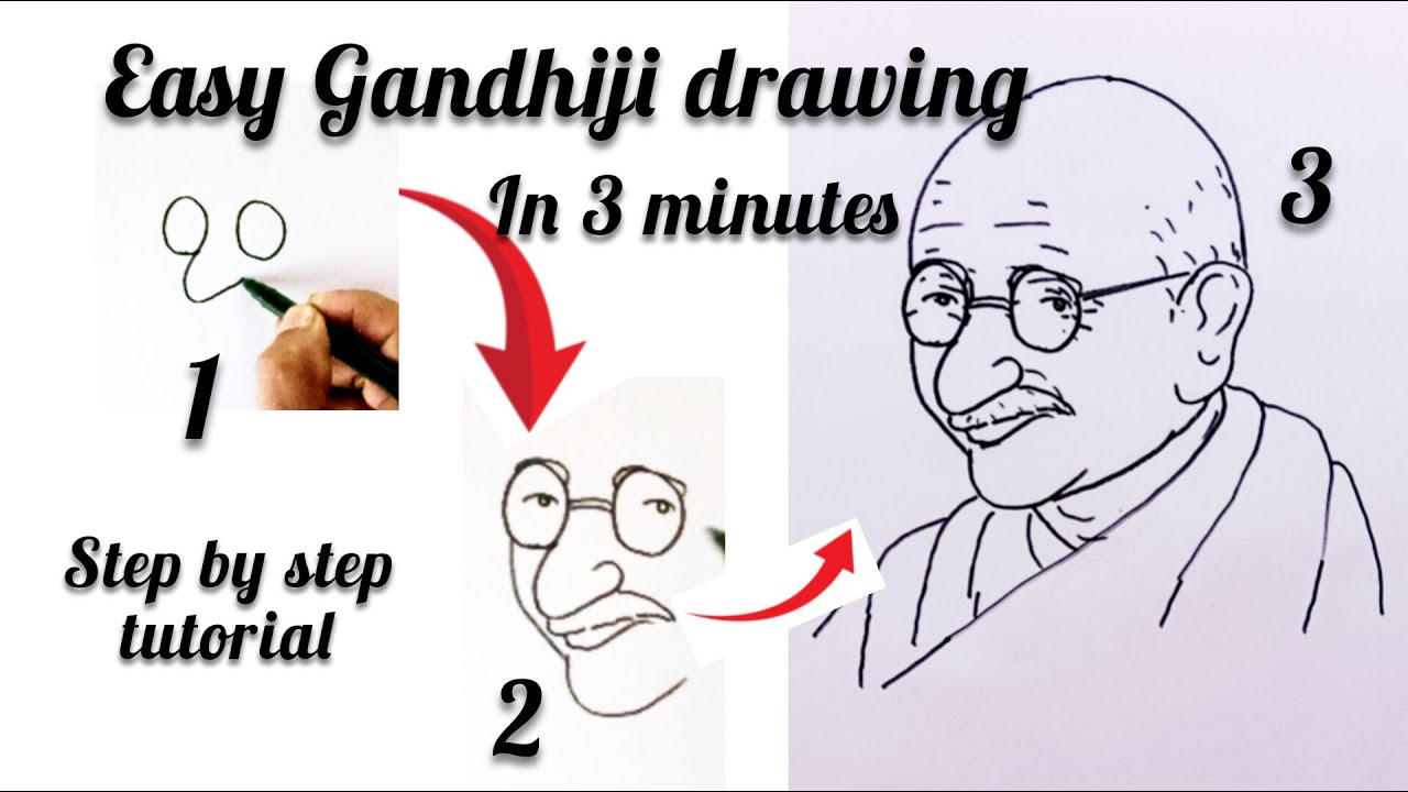 Mahatma Gandhi drawing very easy || Step by step || in three minutes  #drawing #gandhijayanti
