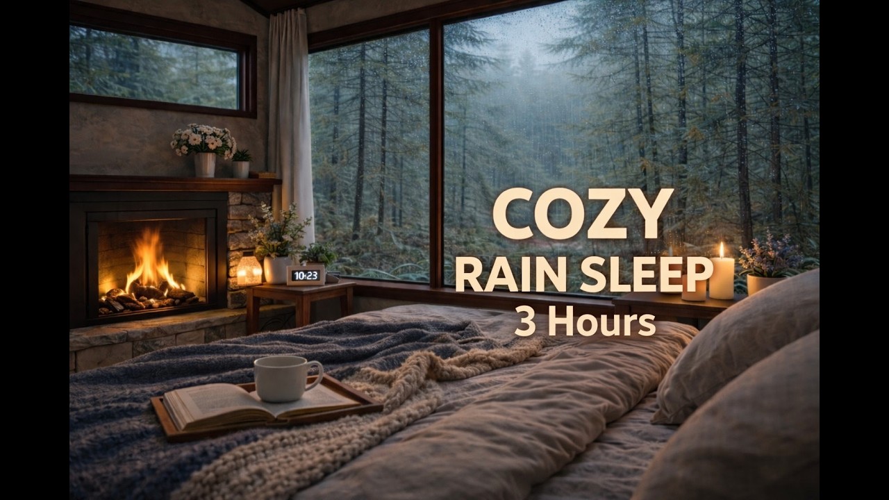 Rain Sounds for Deep Sleep 🌧️ Cozy Fireplace Night | 3 Hours
