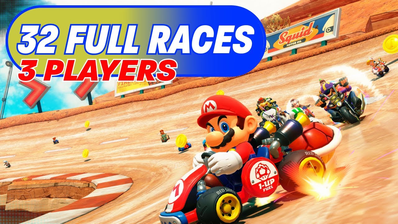 Mario Kart World: Full 3-Player 150cc 32 Race GP Gameplay Only | Nintendo Switch 2