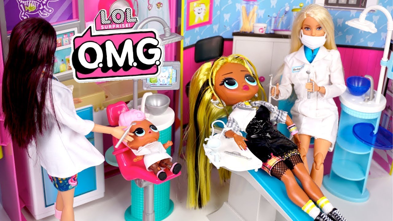 LOL Doll Family Visits The  Barbie Dentist - LOL OMG Alt Grl Custom Family