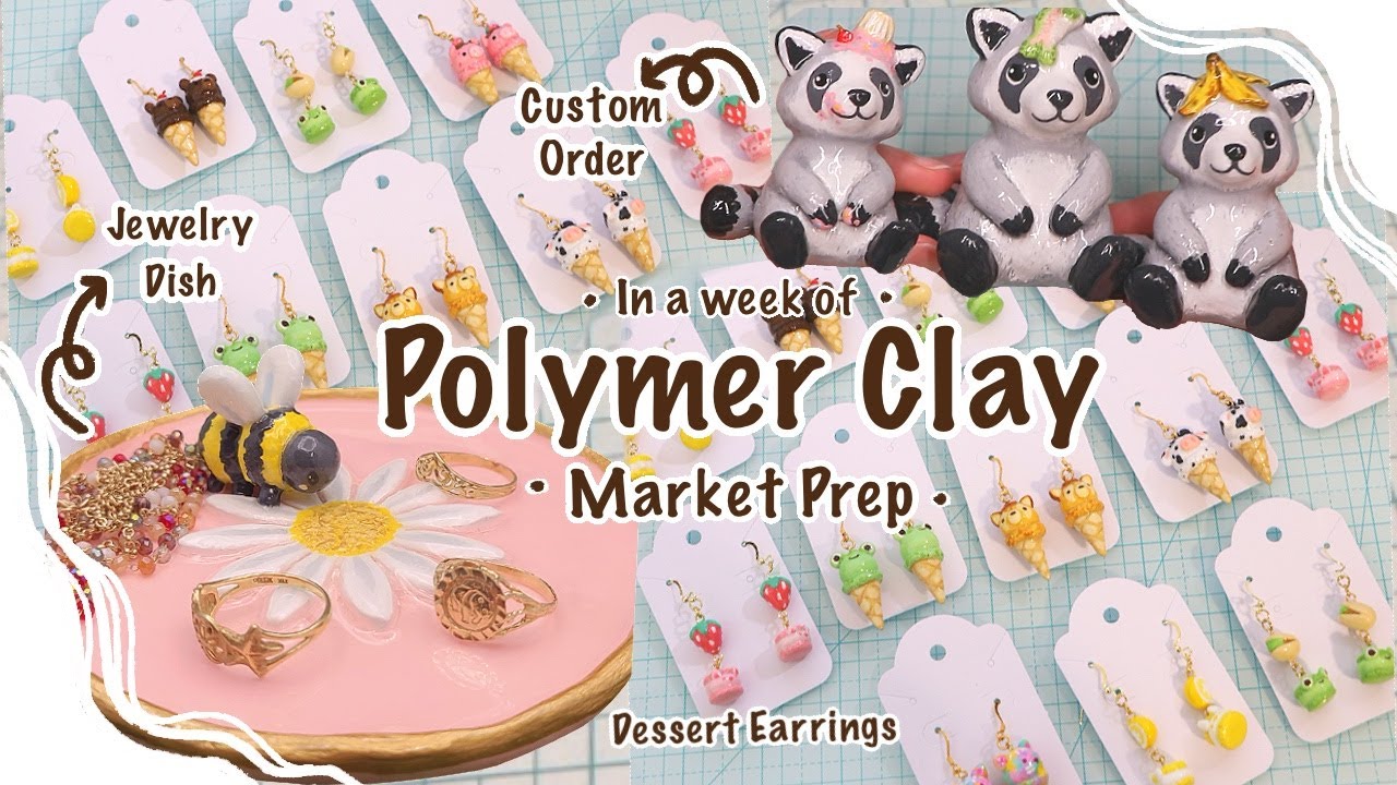 Everything I made in a week! | polymer clay earrings, jewelry dish, commission