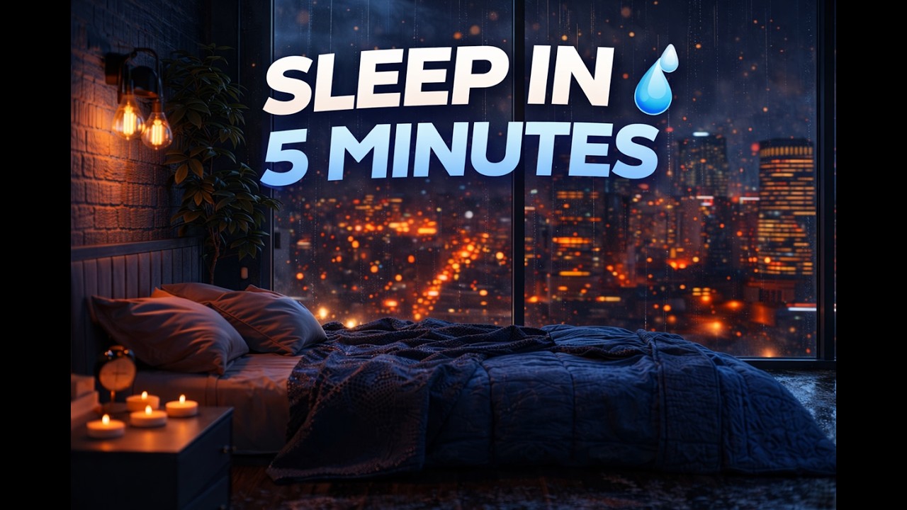 Sleep Instantly - Heavy Rain at Night 🌧️ Cozy Room with City Lights