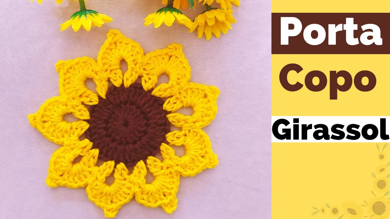 Porta Copo de Crochê Girassol simples e fácil passo a passo