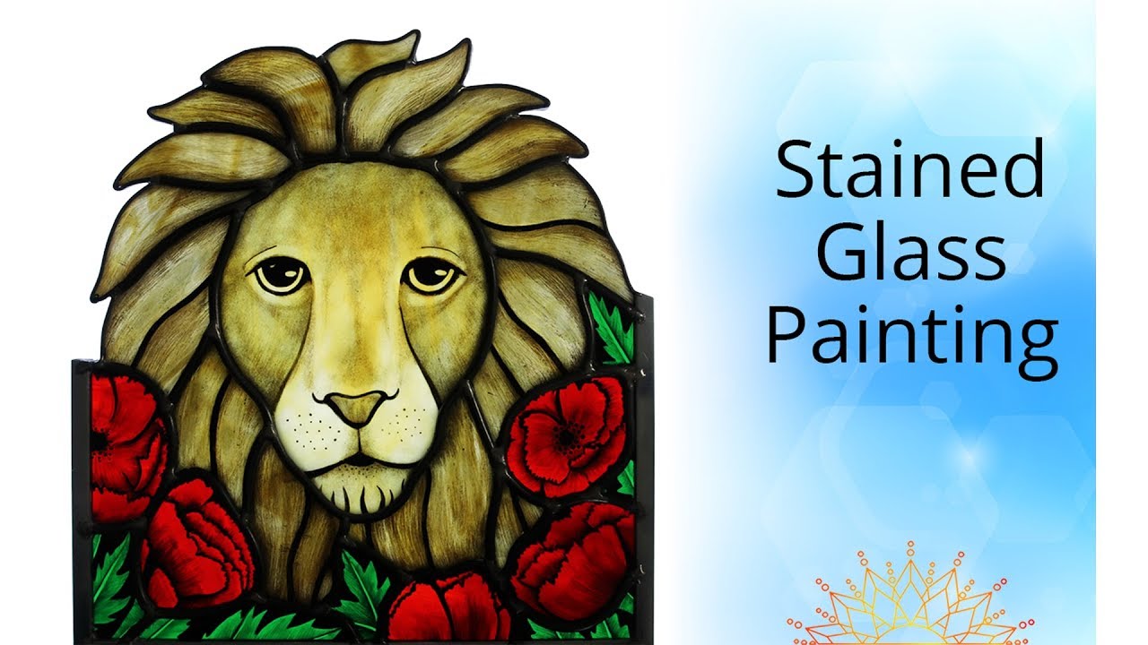 Stained Glass Painting - Speed Painting of Lion and Poppies - by Samantha Calder of Living Sun Glass