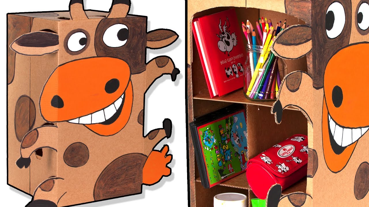 Cardboard Shelf Cow - Crafts with Boxes | DIY Room Organization & Storage Ideas on Box Yourself