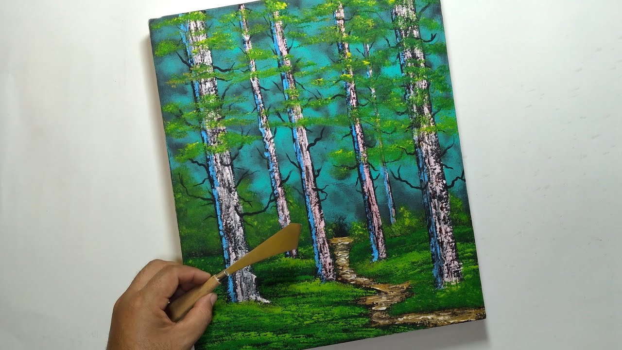 Como Pintar un BOSQUE / TECNICA de la ESPATULA / Pintura Acrilica / Tutorial No. 108