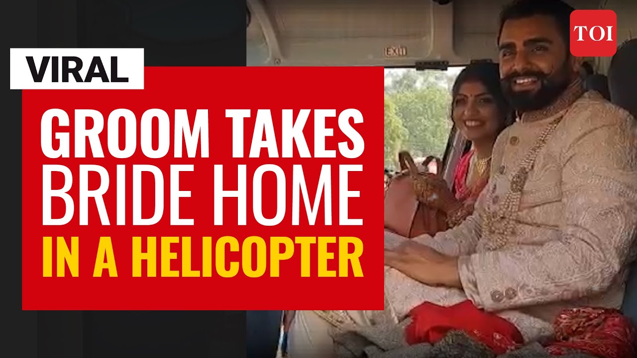 Viral video | Groom takes bride home in a helicopter